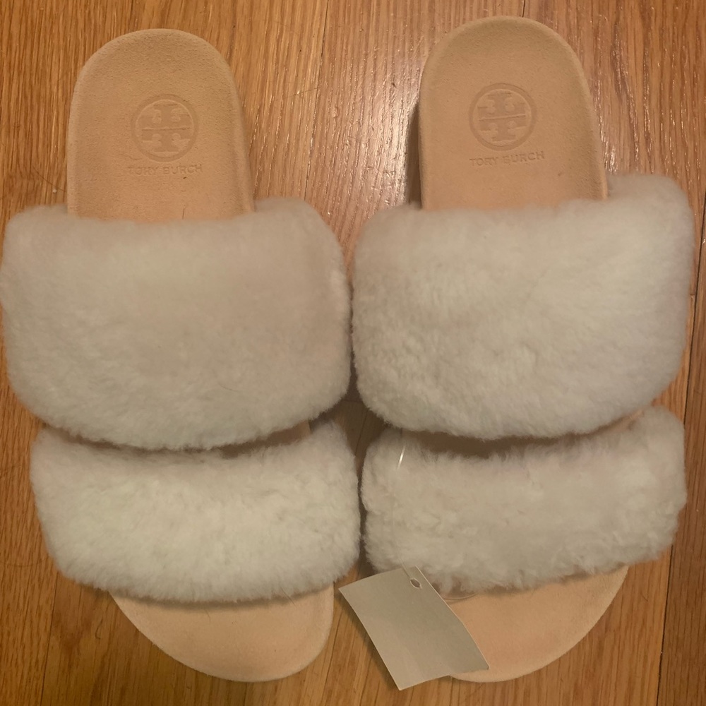 NWT Tory Burch Shearling Slides